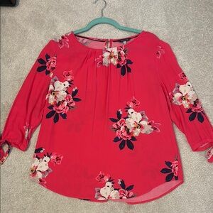 Joules 10 floral print 3/4 tie sleeve blouse
